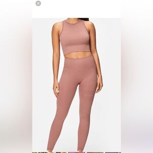 Ribbed Stronger nostalgic rose embrace  Two-Piece SET- high waisted